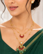 Noor Chand Kundan Necklace & Earrings Set | Women’s Multi-Color Double Layer 18K Gold Plated Festive Jewellery