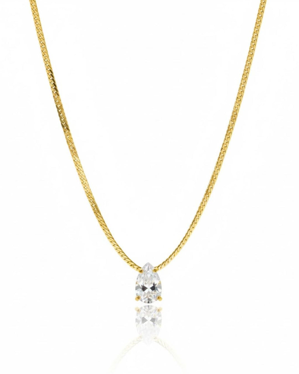 Solitaire Grace Necklace | Pear Solitaire Pendant Snake Chain | Anti-Tarnish Gold Plated