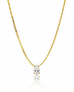 Solitaire Grace Necklace | Pear Solitaire Pendant Snake Chain | Anti-Tarnish Gold Plated