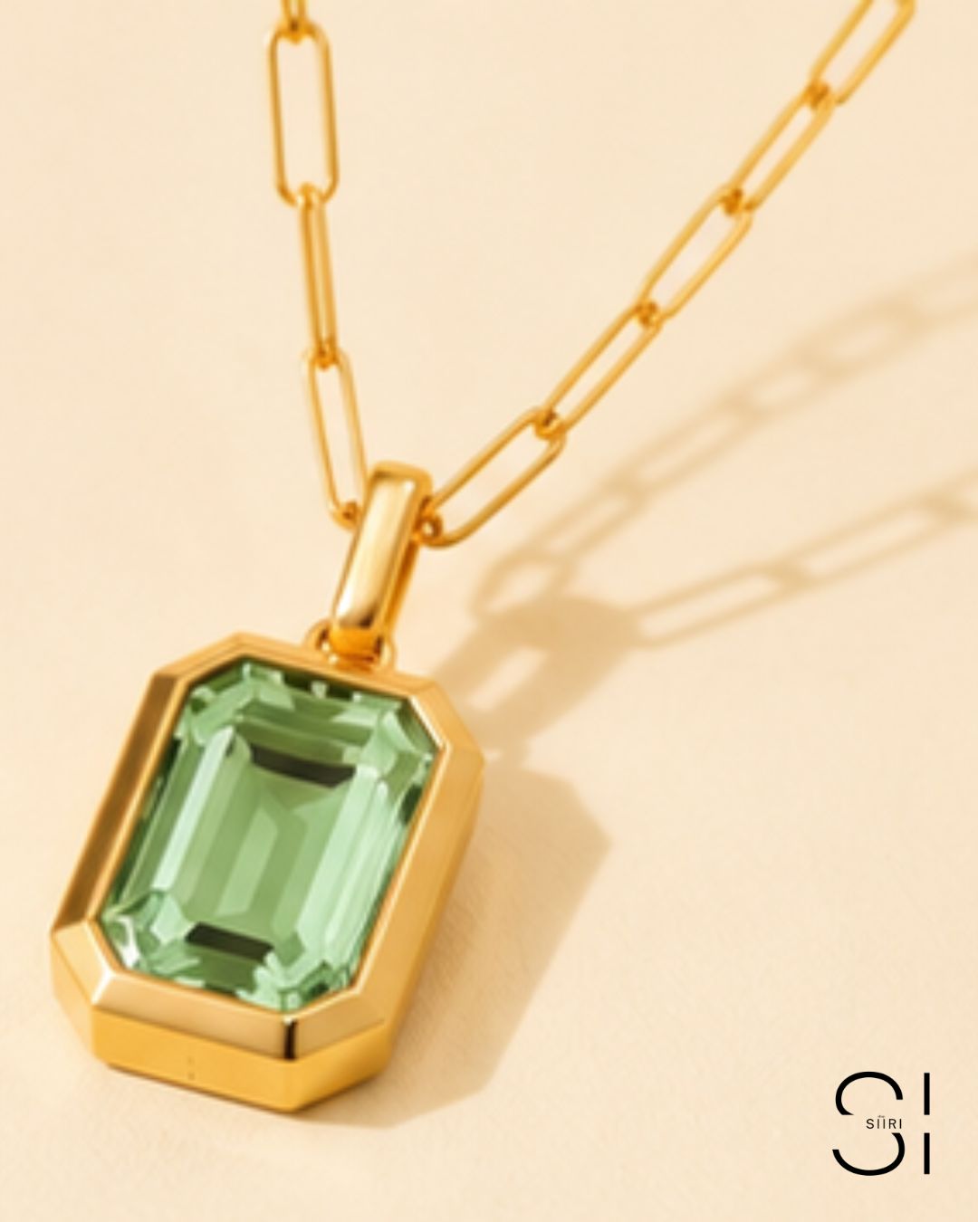 Aurelia Emerald Cut Pendant Necklace | 18K Gold Plated Crystal Pendant Necklace