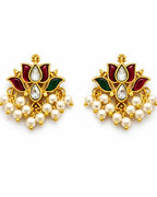 Padma Mini Lotus Kundan Pearl Stud Earrings | Delicate Lotus Kundan Studs | Traditional & Festive Jewellery