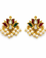 Padma Mini Lotus Kundan Pearl Stud Earrings | Delicate Lotus Kundan Studs | Traditional & Festive Jewellery