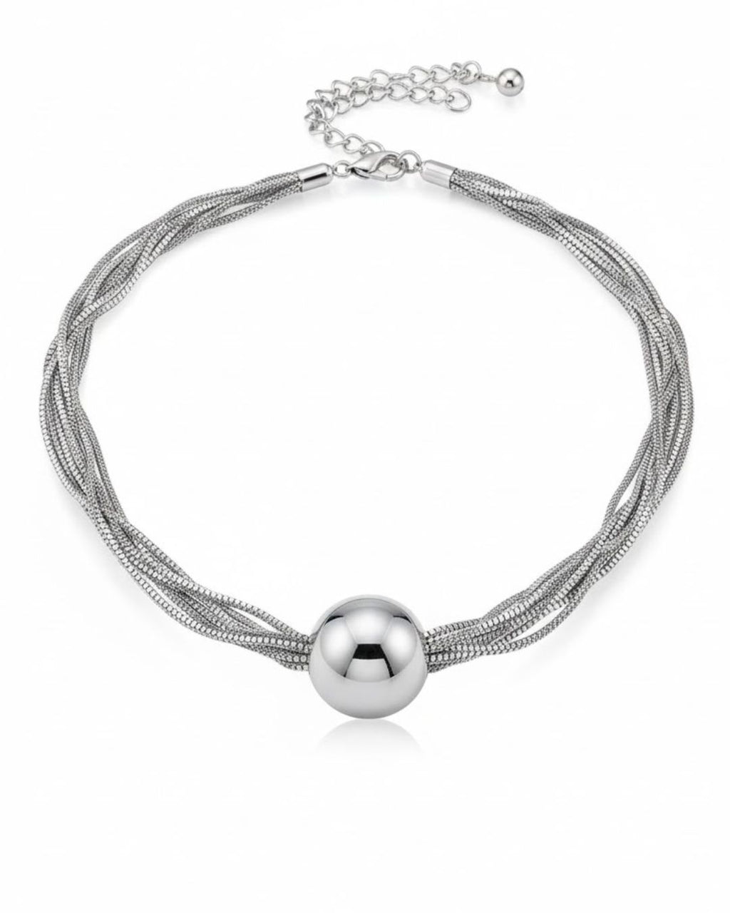 Gold Silver Multi-Strand Mesh Necklace with Statement Ball Pendant | Indo-Western Fusion Jewellery
