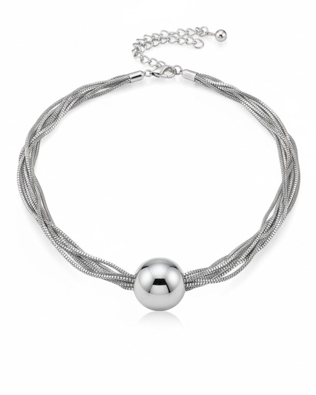Gold Silver Multi-Strand Mesh Necklace with Statement Ball Pendant | Indo-Western Fusion Jewellery