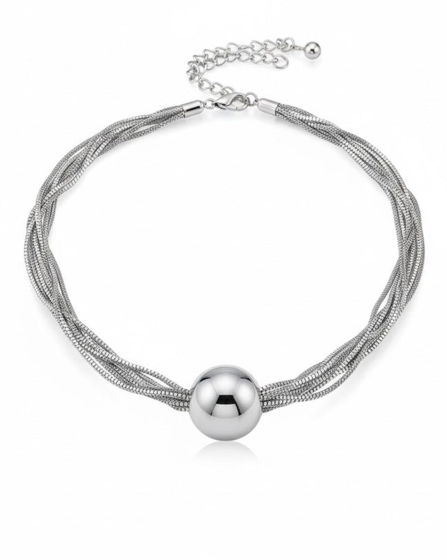 Gold Silver Multi-Strand Mesh Necklace with Statement Ball Pendant | Indo-Western Fusion Jewellery Main Image