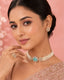 Aqua Bloom Pearl Choker Set | Floral Pearl Necklace, Earrings