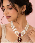 Gulnaar Pearl Pendant Necklace Set | 18K Gold Plated Pearl & Enamel Festive Jewellery