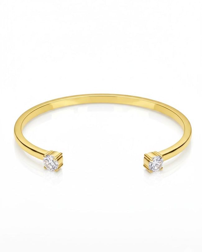 Gold Twinkle 2 Stone Solitaire Cuff Bracelet | 18k Gold Plated Anti-Tarnish Resizable Bracelet Main Image