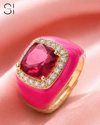 Rosé Royale Crystal Ring | Adjustable Enamel Cocktail Ring