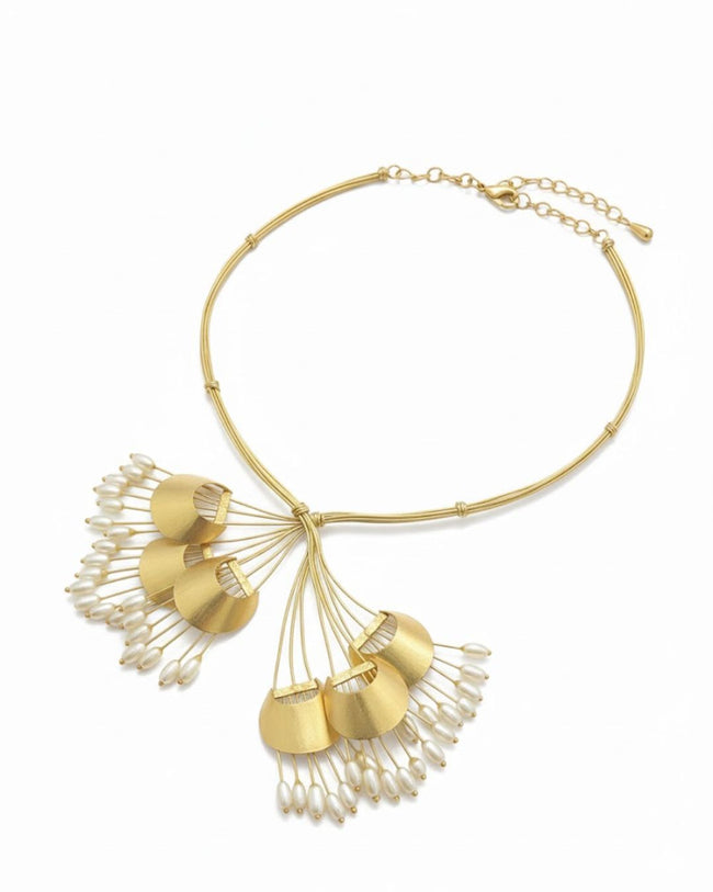 Gold Pearl Bouquet Necklace | 18K Gold Plated Pearl Statement Necklace Main Image