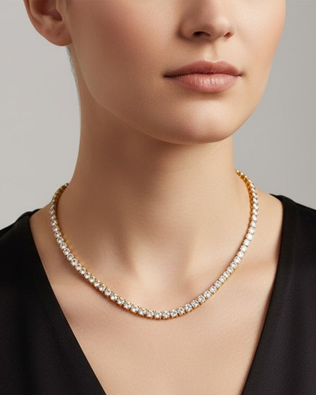 Sophia’s Tennis Necklace:Gold plated 3mm stone Hover Image