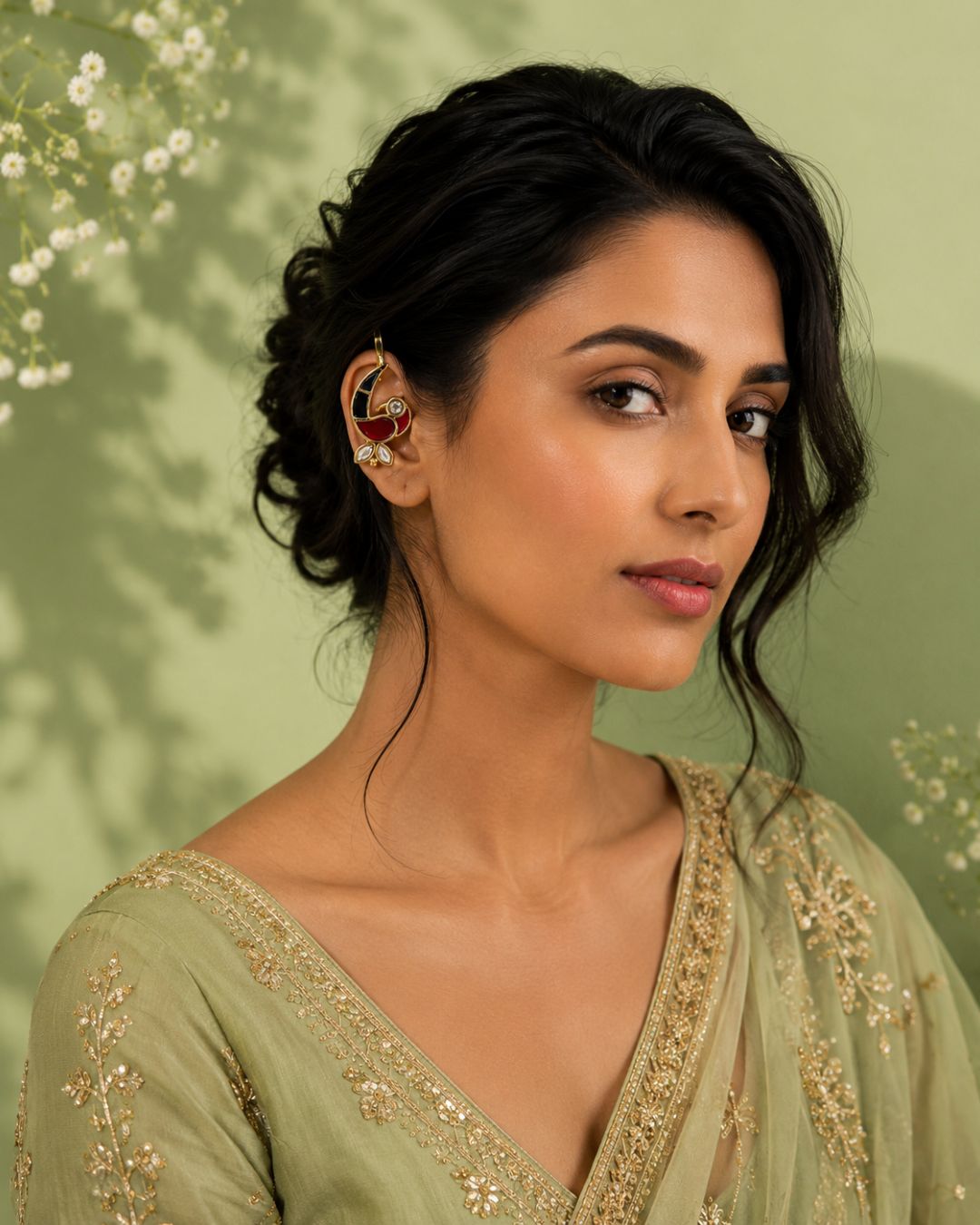 Mayura Enamel Bird Ear Cuff | Minimal Traditional & Festive Jewellery