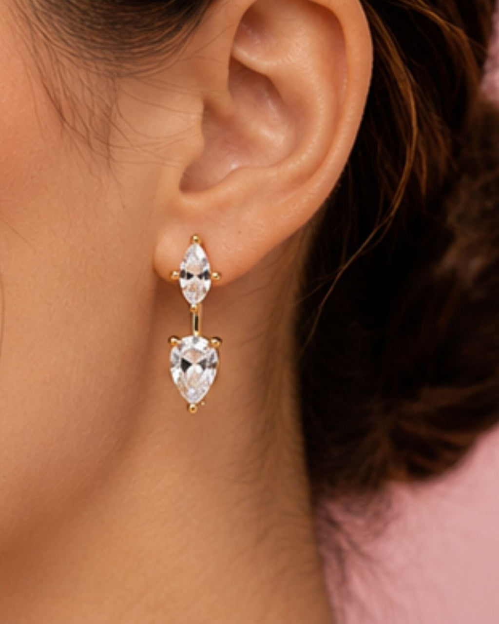 2-in-1 Stud & Drop Earrings | 18K Gold Plated Anti-Tarnish CZ Daily Wear Convertible Earrings