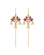 Padma Lotus Ear Cuff Earrings with Kundan, Pearl Drops & Sui Dhaaga Design | 18K Gold Plated