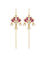 Padma Lotus Ear Cuff Earrings with Kundan, Pearl Drops & Sui Dhaaga Design | 18K Gold Plated