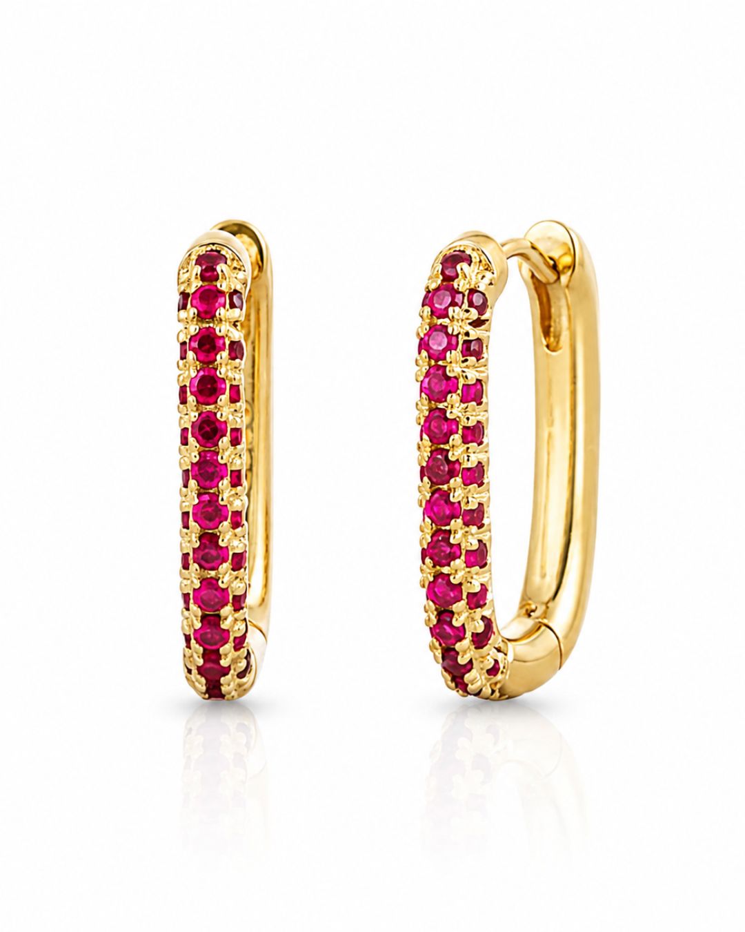 White Green Red Stone Huggie Earrings in 925 Sterling Silver | Minimal Luxe 18K Gold Plated Hoops