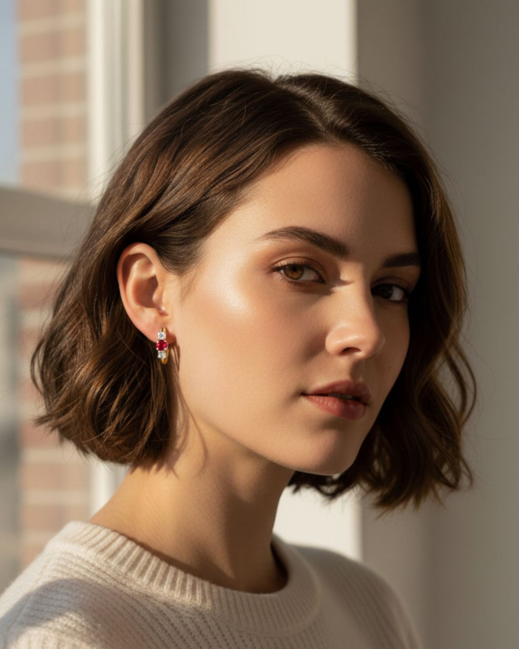 Prism Glow 3 Stone Huggie Earrings | 925 Silver Minimal Luxury Jewellery