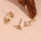 Close-up of 2-in-1 Stud and Drop Earrings crafted in stainless steel with anti-tarnish gold plated finish