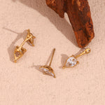 Close-up of 2-in-1 Stud and Drop Earrings crafted in stainless steel with anti-tarnish gold plated finish
