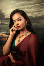 Mehrunisa Heritage Pendant Necklace Set | Antique Gold Plated Green Stone Statement Jewellery