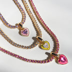 Pink Heart Tennis Chain Necklace | Premium Anti-Tarnish Heart Pendant Necklace | Trendy Everyday Statement Jewellery