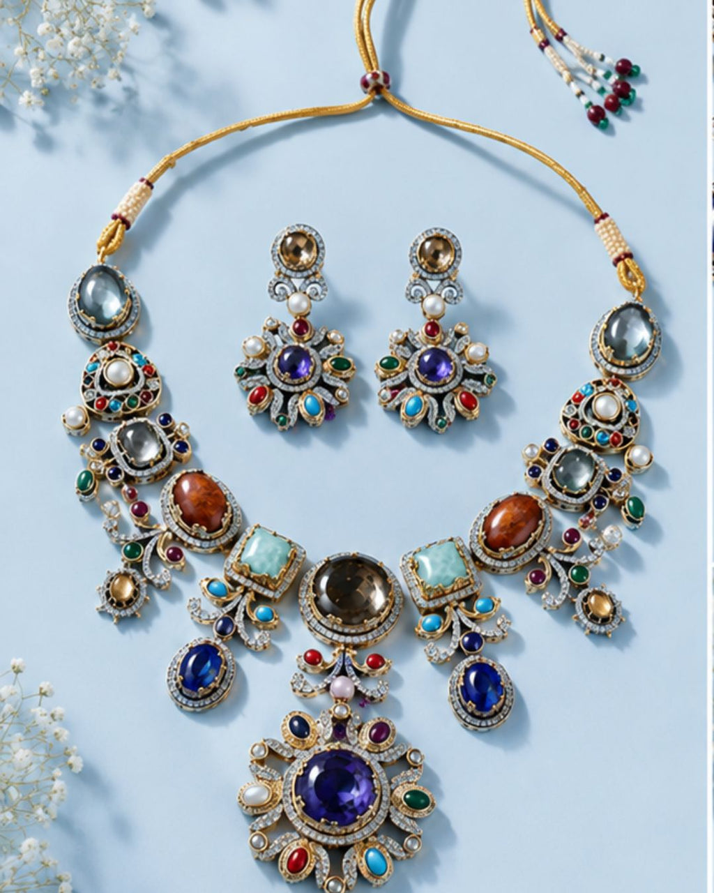 Sabhyaraa Heritage Multicoloured Stone Heavy Set | Bridal Statement Jewellery