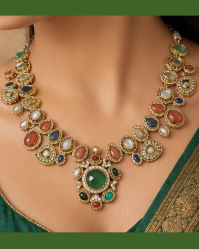 Sabhyaraa Heavy Multicoloured Bridal Designer Set | Royal Indo-Western Wedding Statement Jewellery Main Image