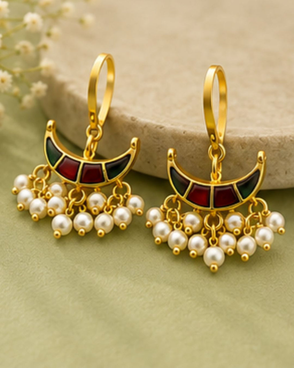 Noor Arc Enamel Pearl Ear Cuffs | Bugadi Style Enamel & Pearl Ear Cuffs | Traditional & Festive Statement Jewellery