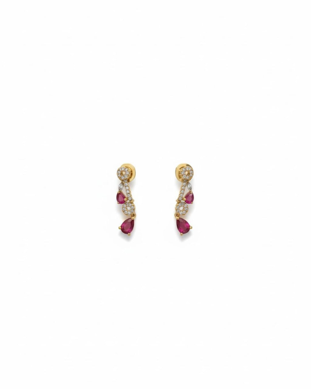 Ruby Teardrop Pavé Necklace Set with Earrings | 18K Gold Plated Red & White Stone Studded Cocktail Jewellery