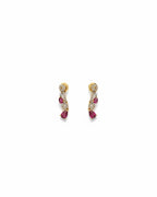 Ruby Teardrop Pavé Necklace Set with Earrings | 18K Gold Plated Red & White Stone Studded Cocktail Jewellery