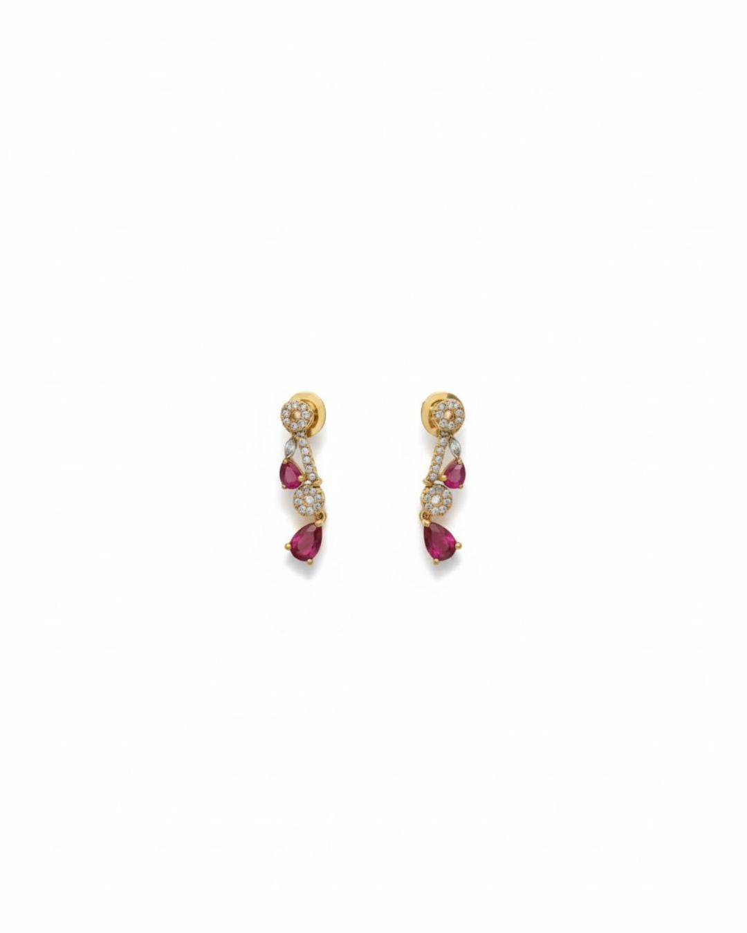 Ruby Teardrop Pavé Necklace Set with Earrings | 18K Gold Plated Red & White Stone Studded Cocktail Jewellery