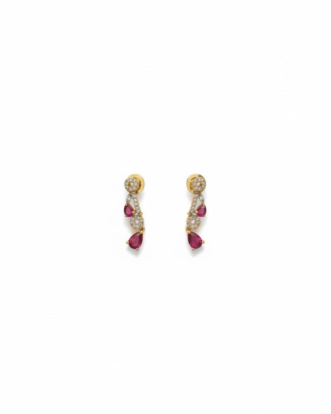 Ruby Teardrop Pavé Necklace Set with Earrings | 18K Gold Plated Red & White Stone Studded Cocktail Jewellery Main Image