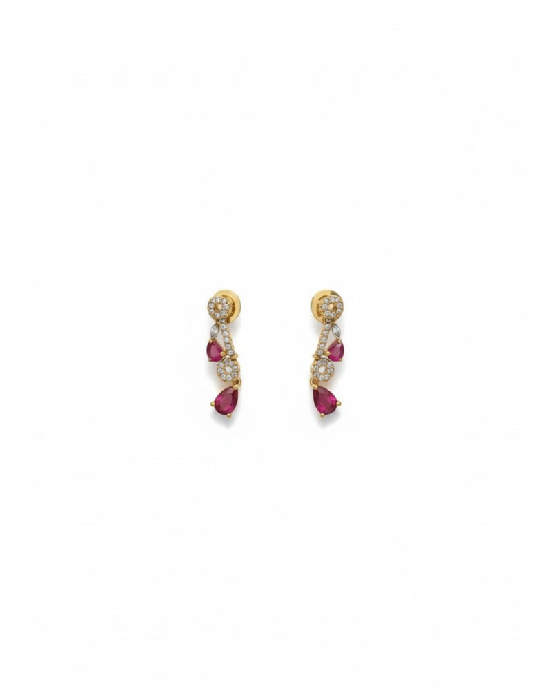 Ruby Teardrop Pavé Necklace Set with Earrings | 18K Gold Plated Red & White Stone Studded Cocktail Jewellery
