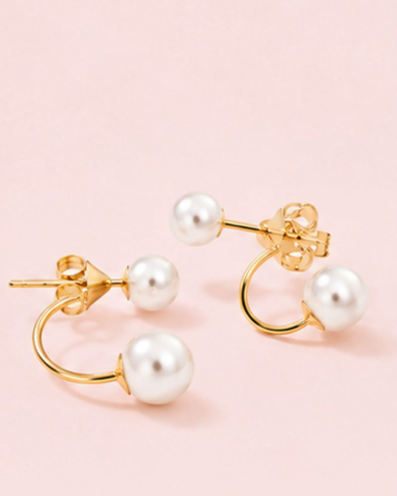 Luna Pearl Ear Jacket Earrings | 18K Gold Plated Double Pearl Stud Earrings