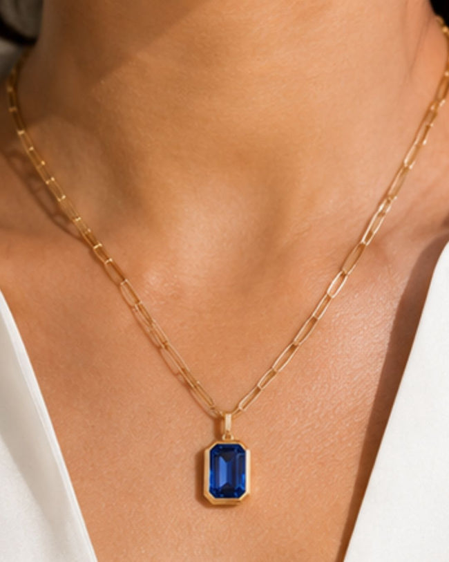 Aurelia Emerald Cut Pendant Necklace | 18K Gold Plated Crystal Pendant Necklace Main Image