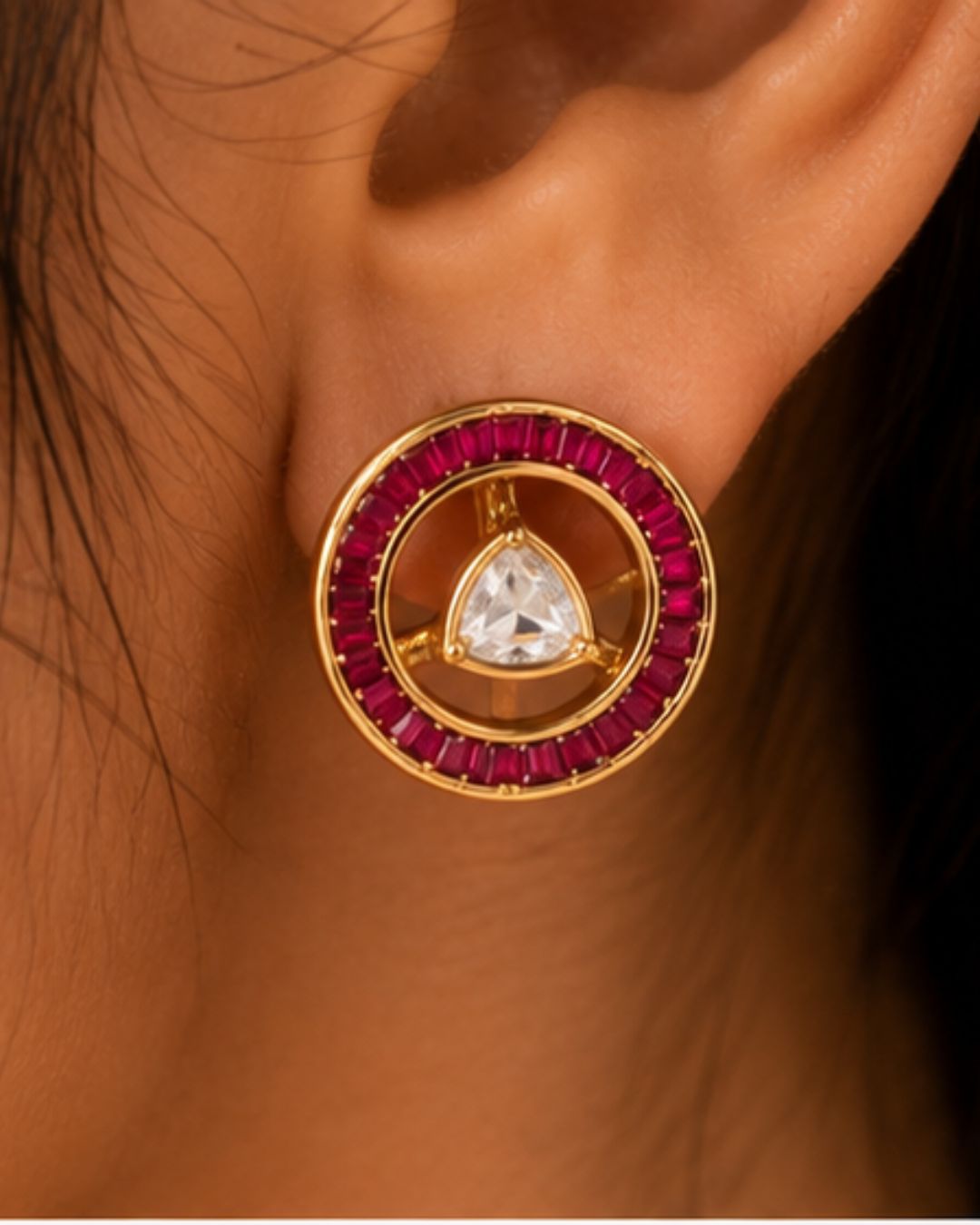 Aarini Convertible Kundan Stud Earrings | Ruby, Emerald & Clear