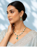 Emerald Halo Link Necklace Set | 18K Gold Plated Green & White Stone Studded Indian Cocktail Jewellery