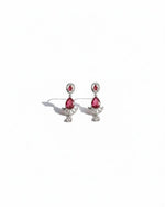 Ruby Teardrop CZ Necklace Set | Rhodium-Plated Red & White Cubic Zirconia Festive Statement Jewellery