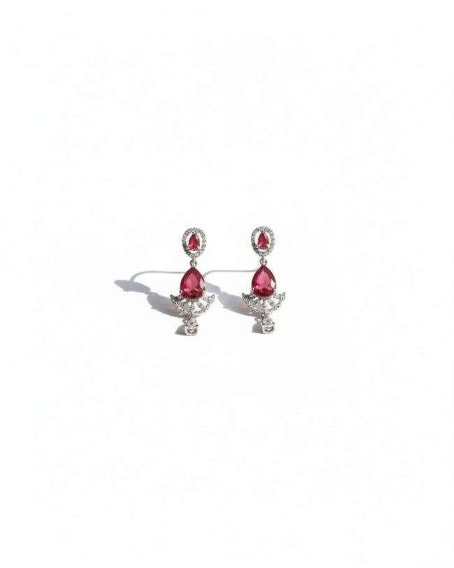 Ruby Teardrop CZ Necklace Set | Rhodium-Plated Red & White Cubic Zirconia Festive Statement Jewellery Main Image