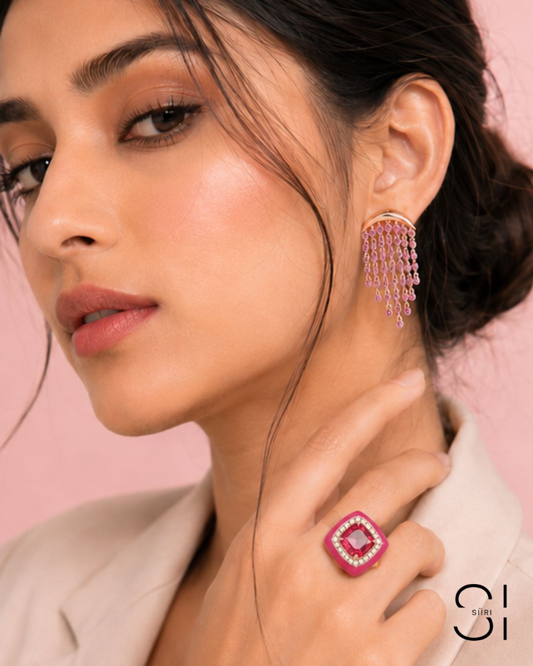 Rosé Royale Crystal Ring | Adjustable Enamel Cocktail Ring