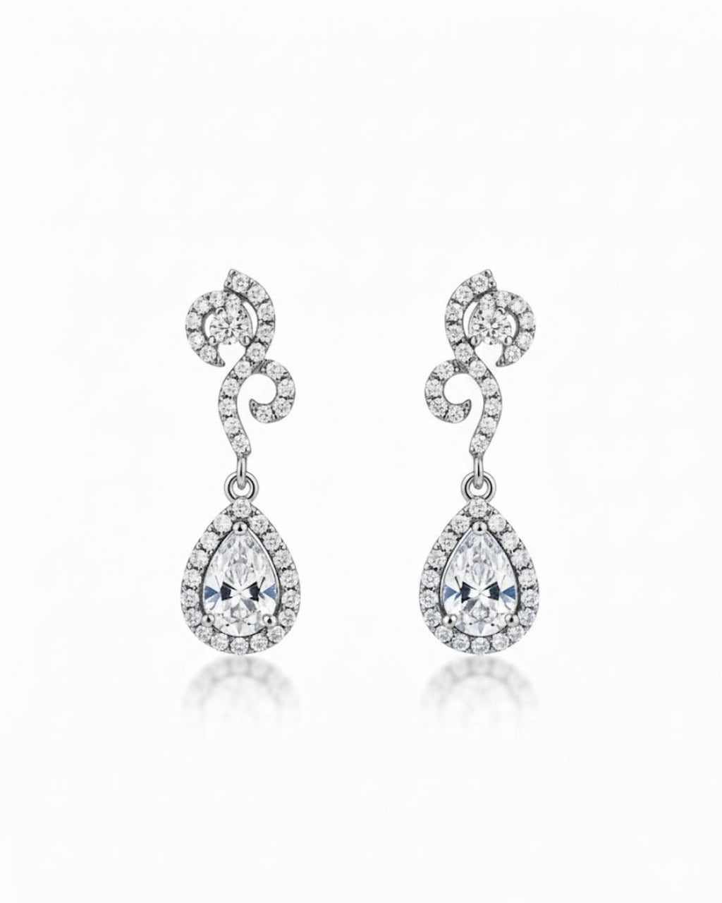 Teardrop Halo CZ Necklace Set | Rhodium-Plated White Stone Cubic Zirconia Diamond-Look Cocktail Jewellery