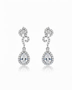 Teardrop Halo CZ Necklace Set | Rhodium-Plated White Stone Cubic Zirconia Diamond-Look Cocktail Jewellery