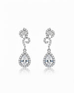 Teardrop Halo CZ Necklace Set | Rhodium-Plated White Stone Cubic Zirconia Diamond-Look Cocktail Jewellery