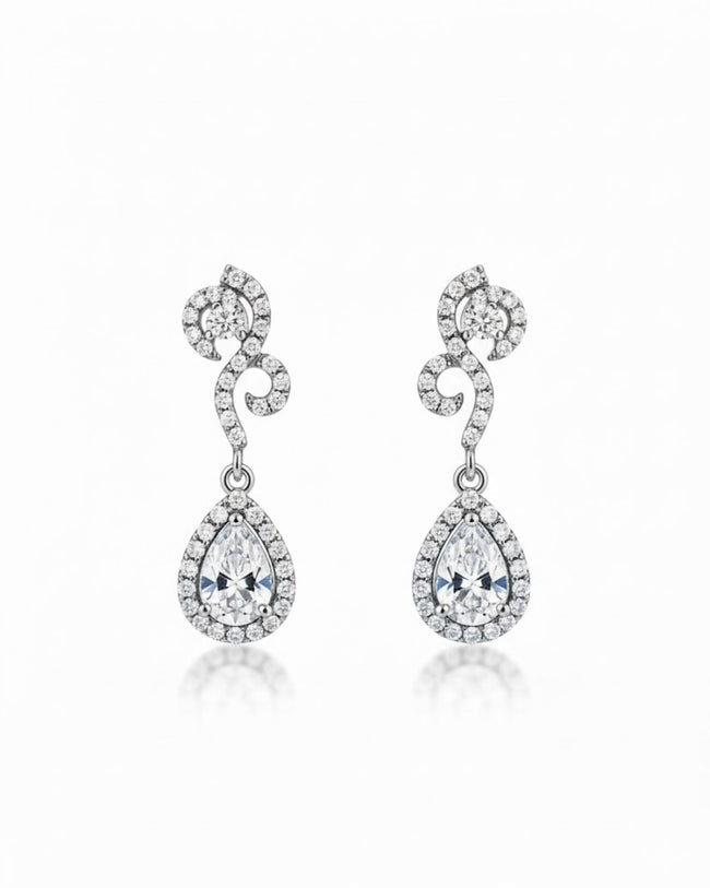 Teardrop Halo CZ Necklace Set | Rhodium-Plated White Stone Cubic Zirconia Diamond-Look Cocktail Jewellery Main Image