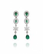 Emerald Fringe CZ Necklace Set | Rhodium-Plated Green & White Cubic Zirconia Cocktail Statement Jewellery