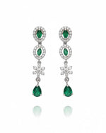 Emerald Fringe CZ Necklace Set | Rhodium-Plated Green & White Cubic Zirconia Cocktail Statement Jewellery