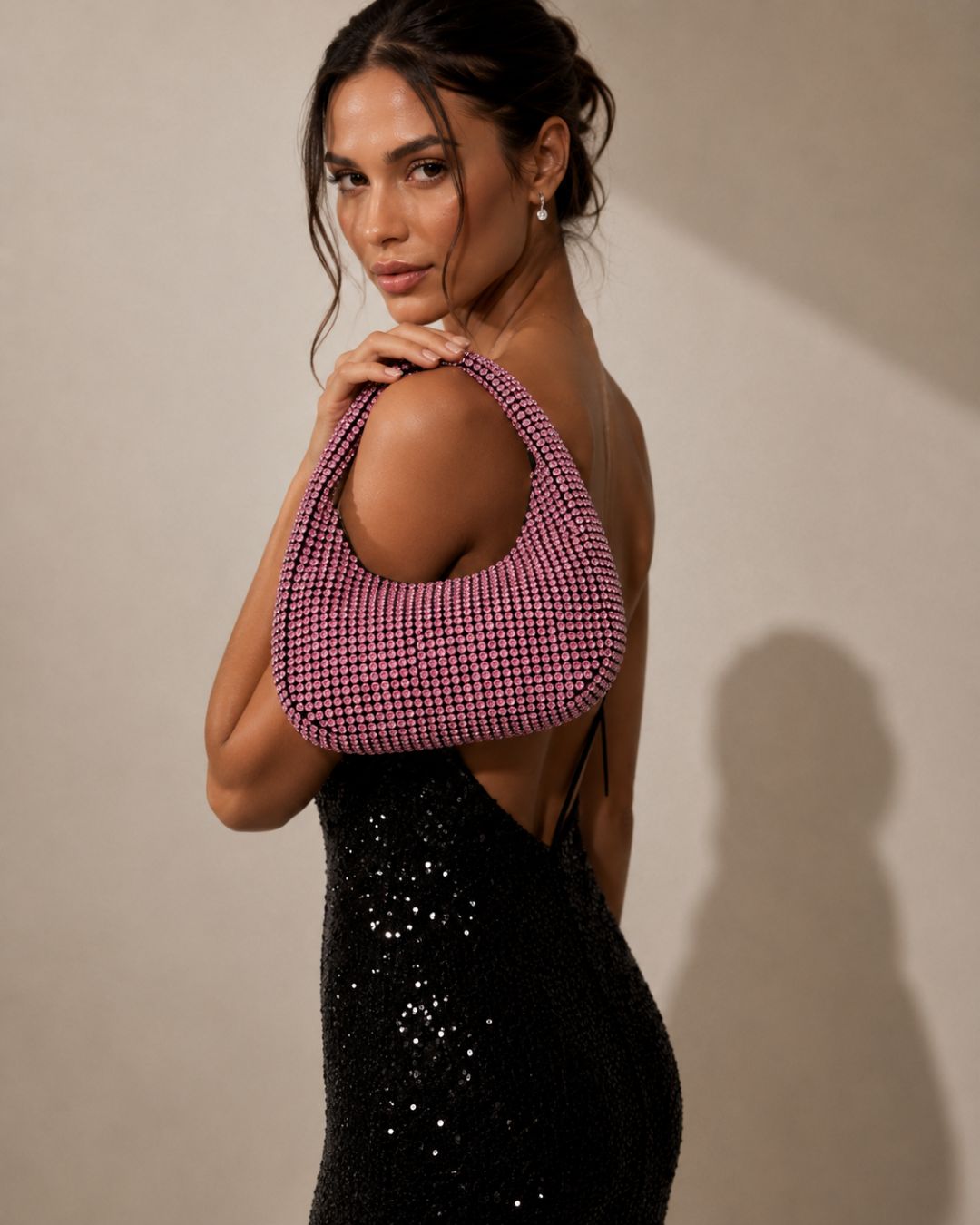 Midnight Crystal Shoulder Bag Rhinestone Mini Hobo Multipurpose Bag