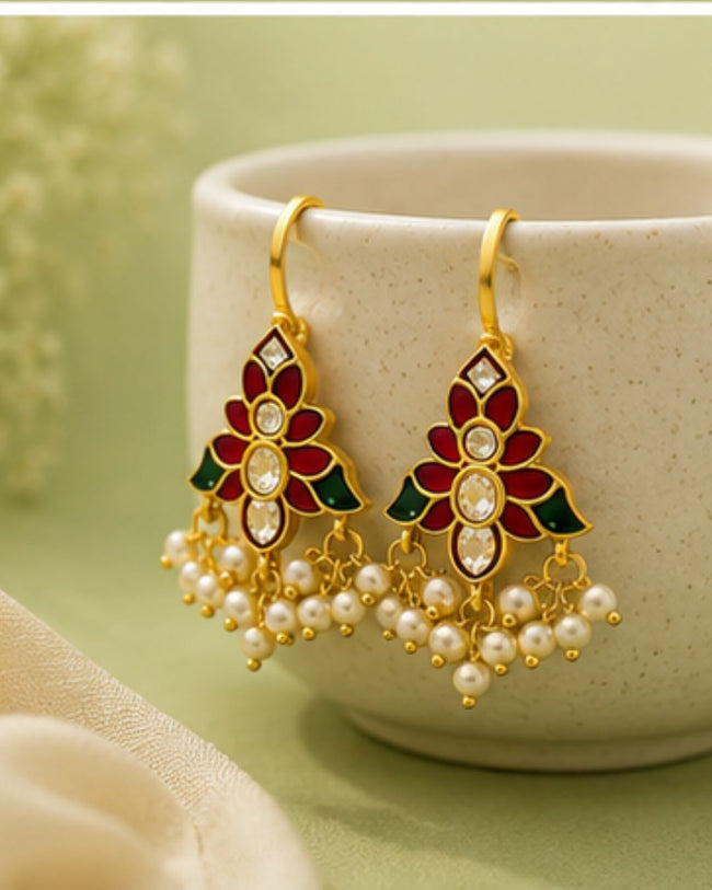 Heritage Kundan & Pearl Bugadi Style Ear Cuffs | Traditional & Festive Jewellery Cubic Zirconia Alloy Drops & Danglers Hover Image