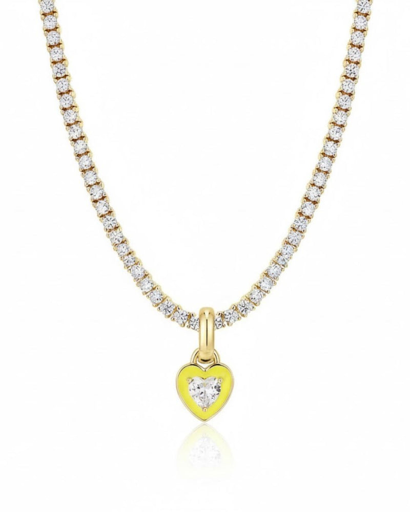 Pink Heart Tennis Chain Necklace | Premium Anti-Tarnish Heart Pendant Necklace | Trendy Everyday Statement Jewellery