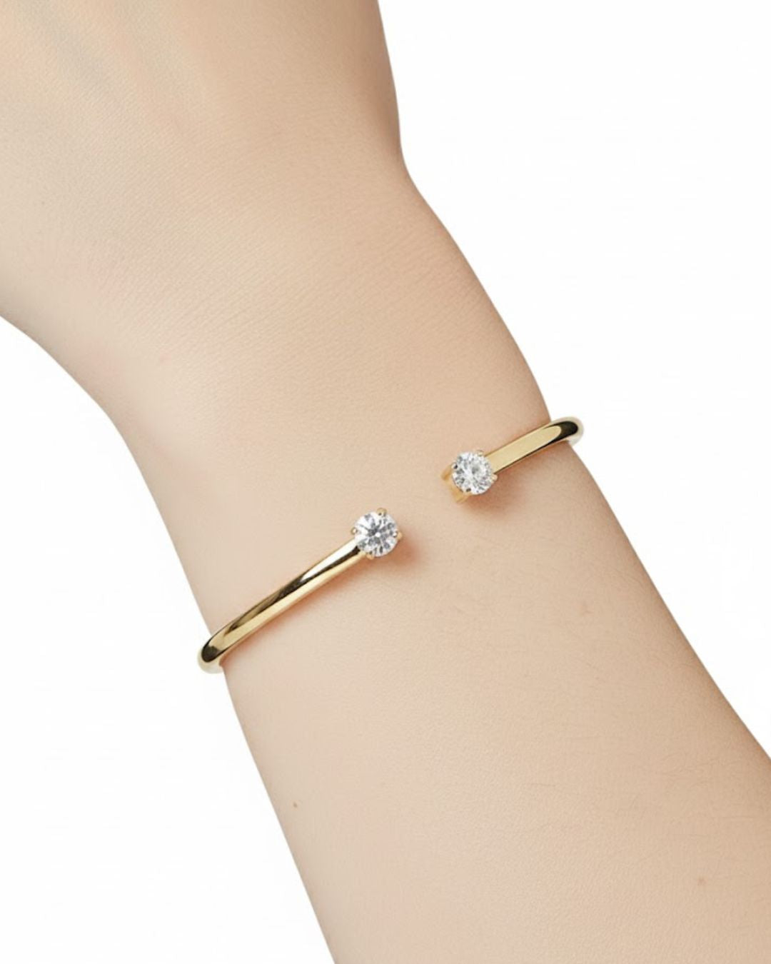 Gold Twinkle 2 Stone Solitaire Cuff Bracelet | 18k Gold Plated Anti-Tarnish Resizable Bracelet